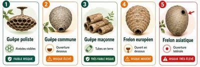 comparatif nids — guêpes, frelons, abeilles